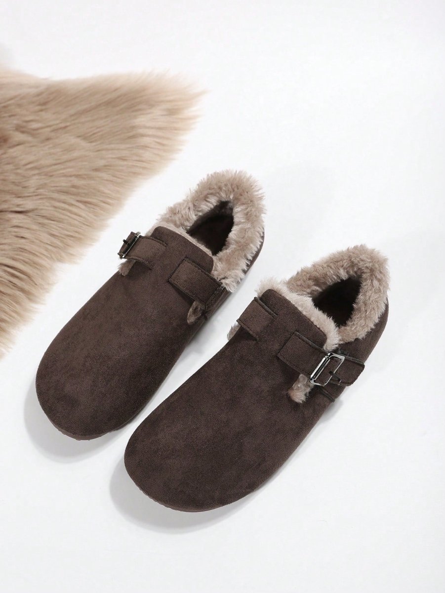 Cozy Comfort: Slip-on Round Toe Flat Shoes - Warm Lined and Thickened for Outdoor Wear - Suitable for All Outfits