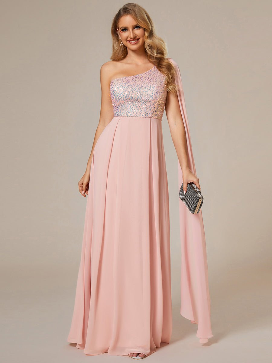 Dazzling Dreams: A-Line Shiny Sequin Chiffon Evening Dress