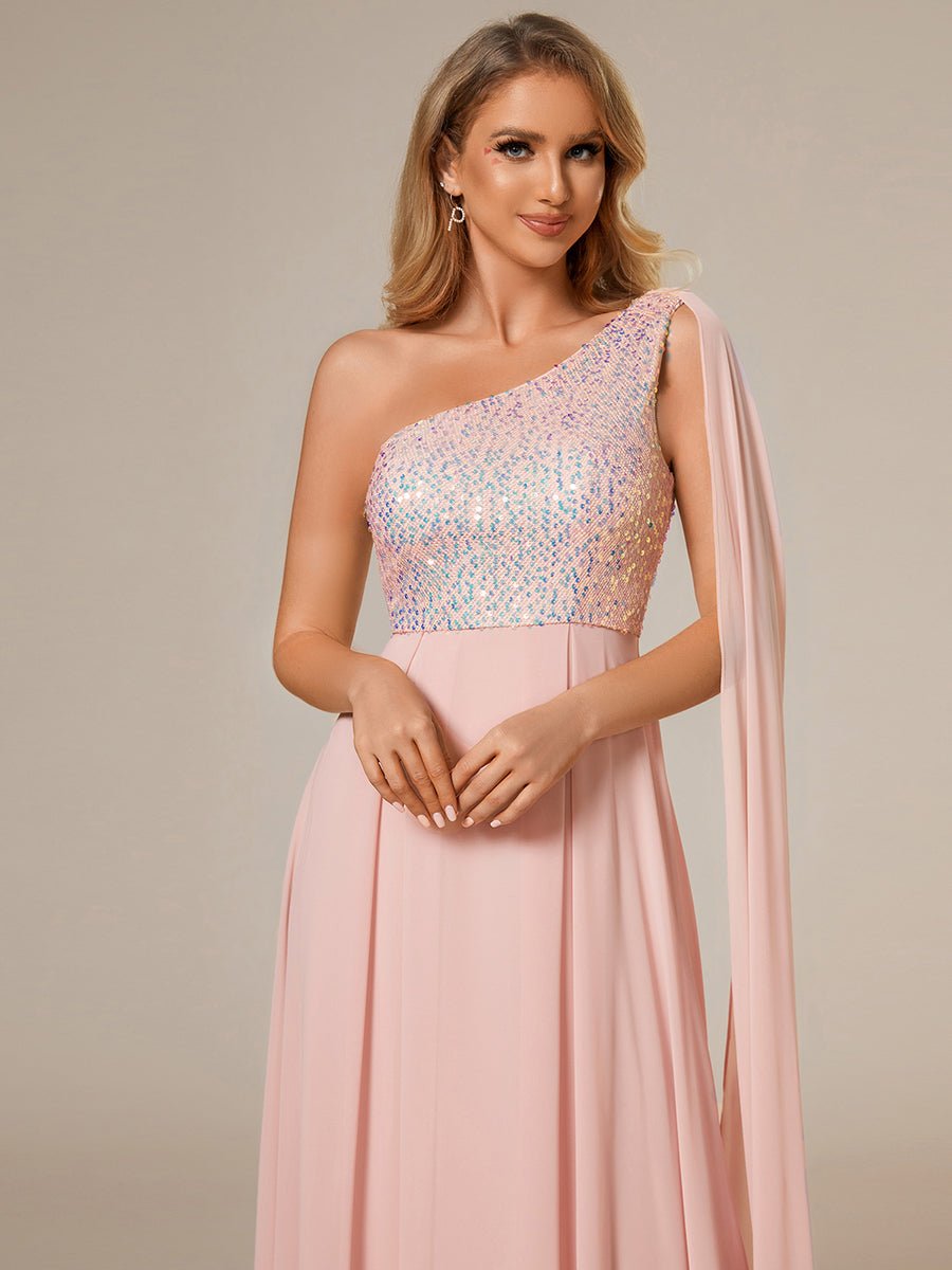 Dazzling Dreams: A-Line Shiny Sequin Chiffon Evening Dress