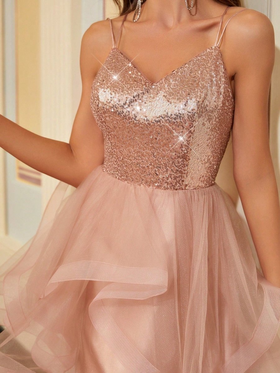 Enchanting Pearl-Embellished Mesh Strapless Evening Dress: A Romantic A-line Style for Women