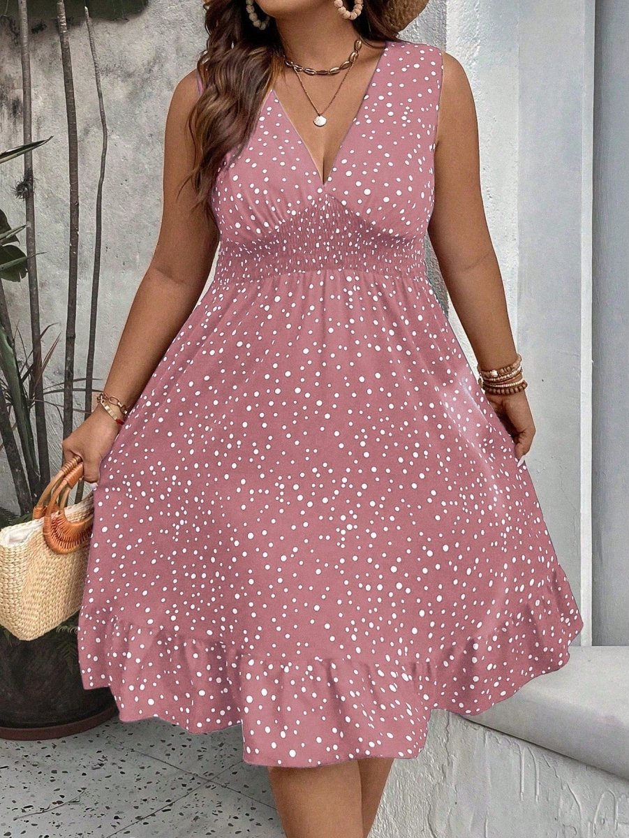 Frenchy Plus Polka Dot Print Ruffle Hem Dress