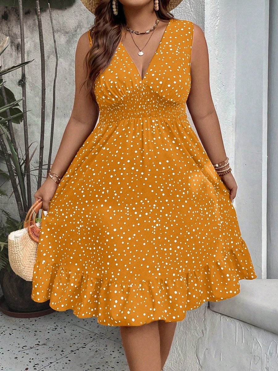 Frenchy Plus Polka Dot Print Ruffle Hem Dress