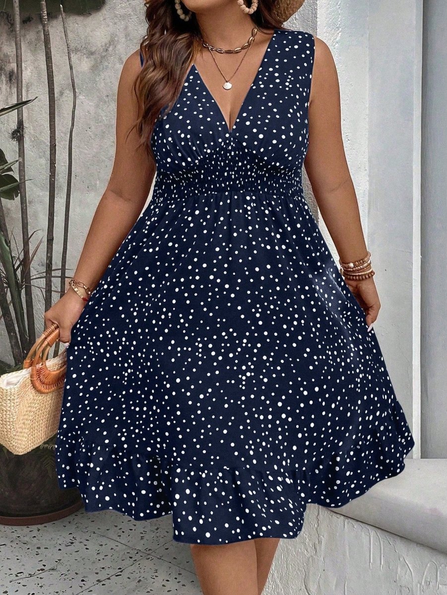 Frenchy Plus Polka Dot Print Ruffle Hem Dress