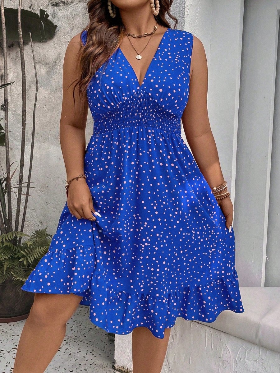 Frenchy Plus Polka Dot Print Ruffle Hem Dress