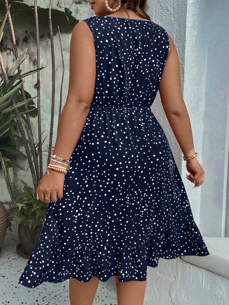 Frenchy Plus Polka Dot Print Ruffle Hem Dress