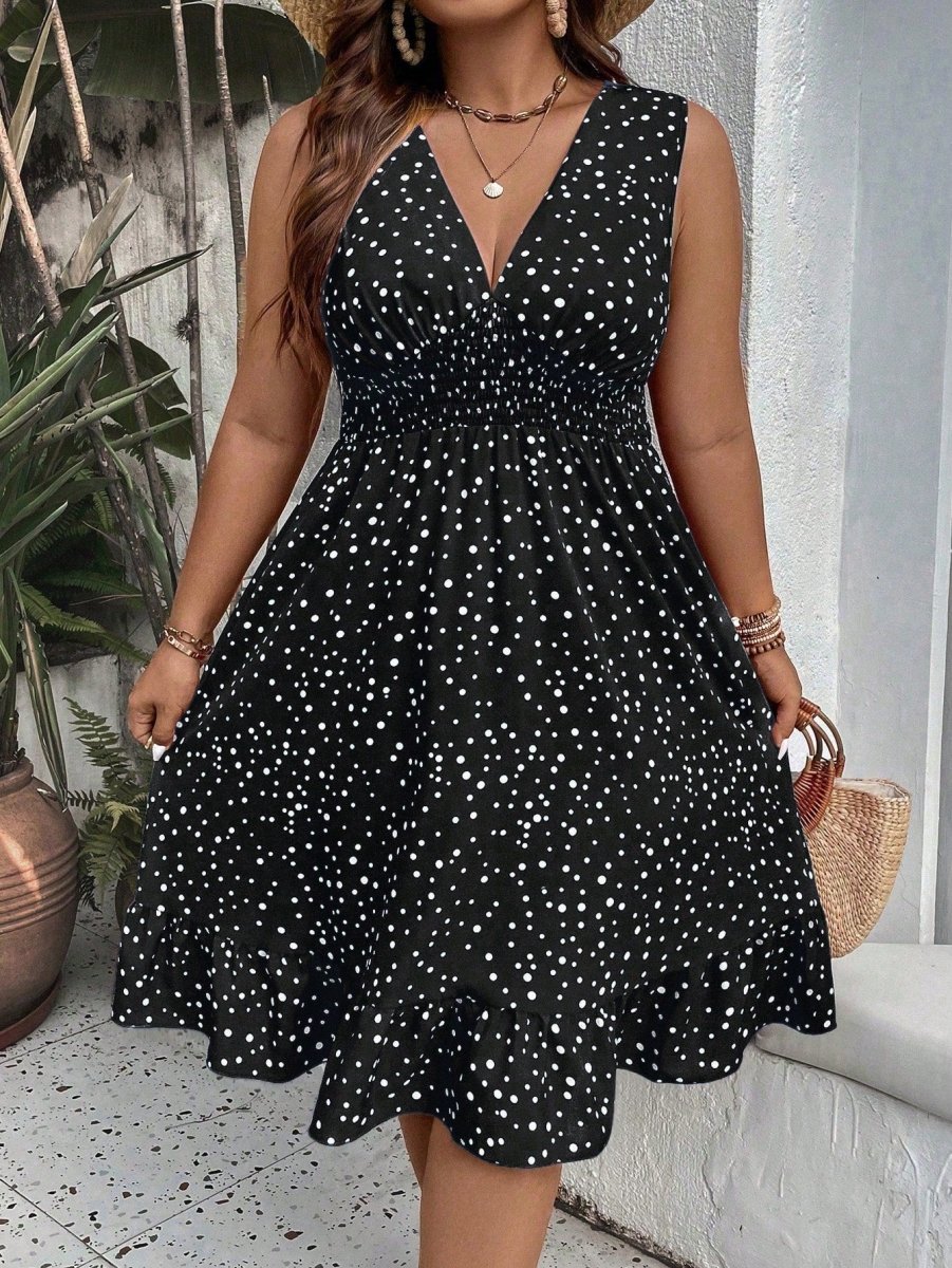 Frenchy Plus Polka Dot Print Ruffle Hem Dress