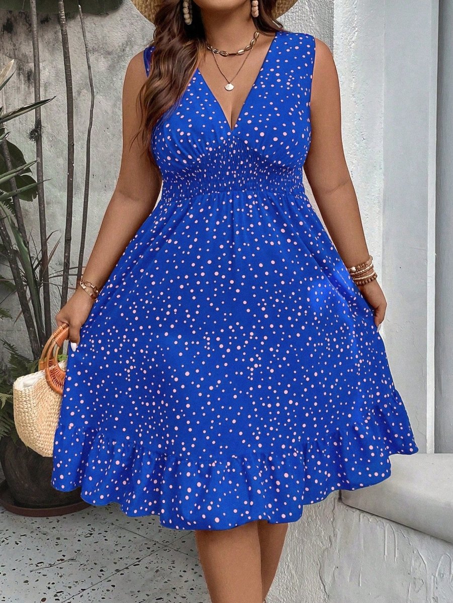 Frenchy Plus Polka Dot Print Ruffle Hem Dress