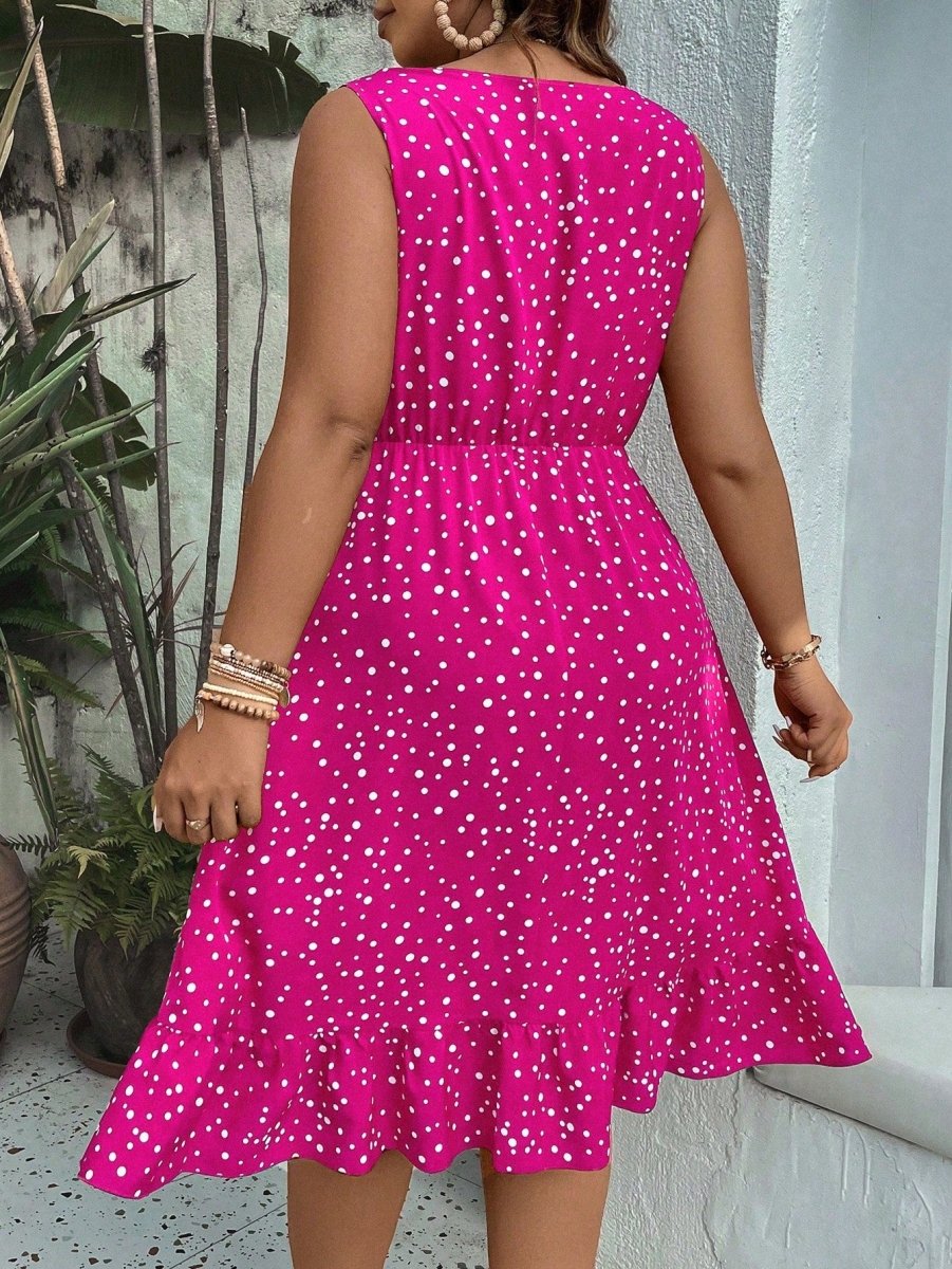 Frenchy Plus Polka Dot Print Ruffle Hem Dress