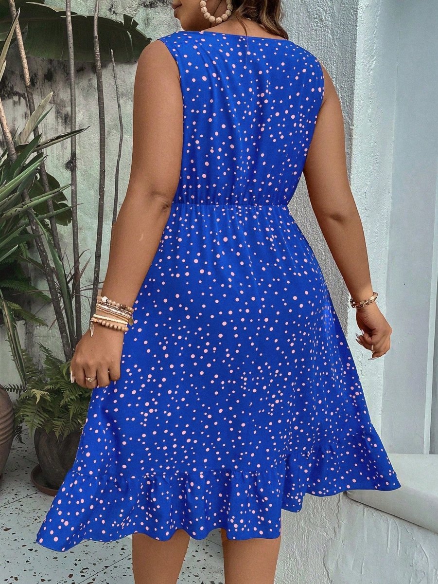 Frenchy Plus Polka Dot Print Ruffle Hem Dress