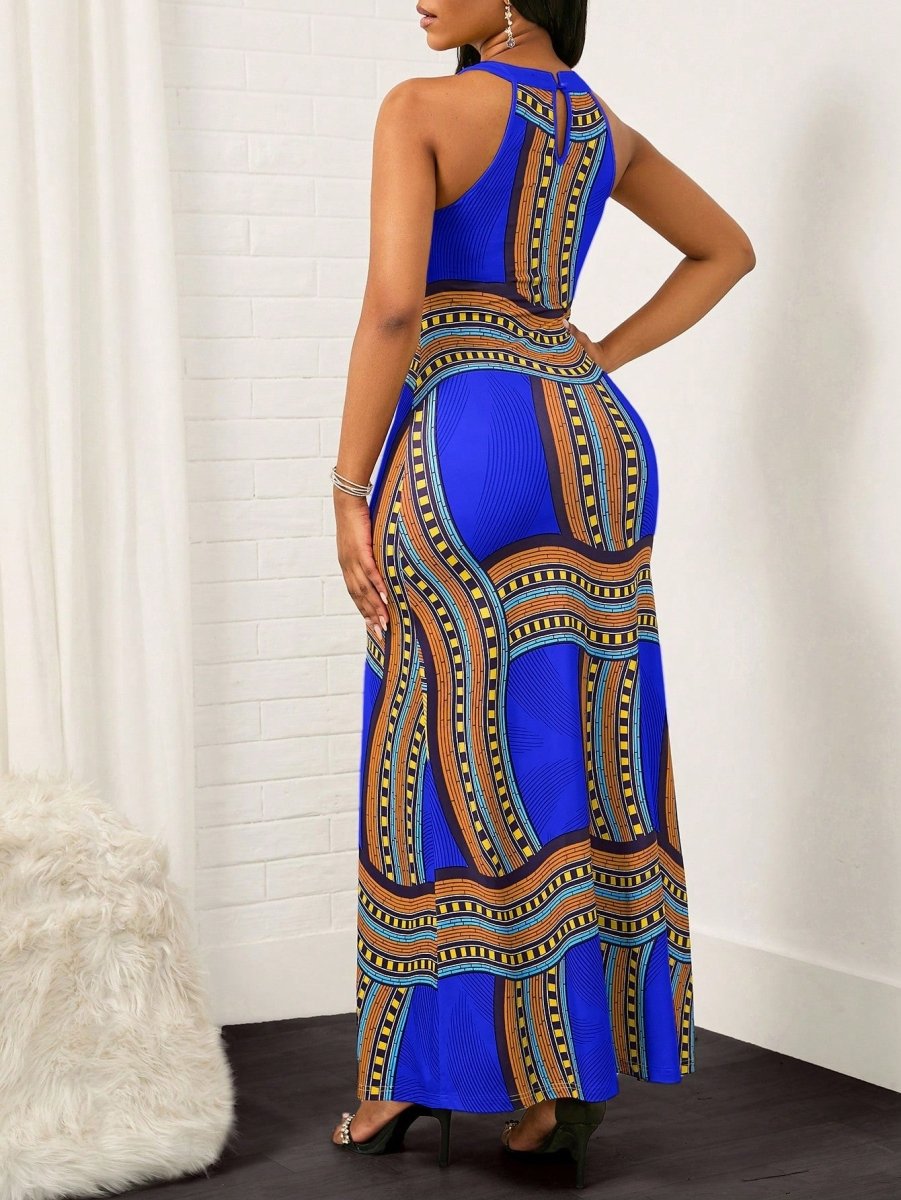 Lady Geo Print Halter Neck Maxi Dress