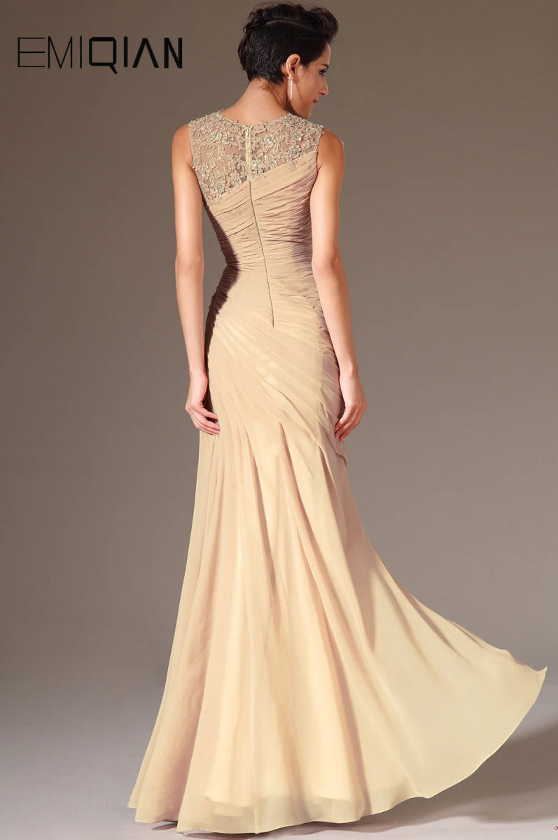 O Neck Champagne Chiffon Mermaid Evening Dress Formal Evening Gowns