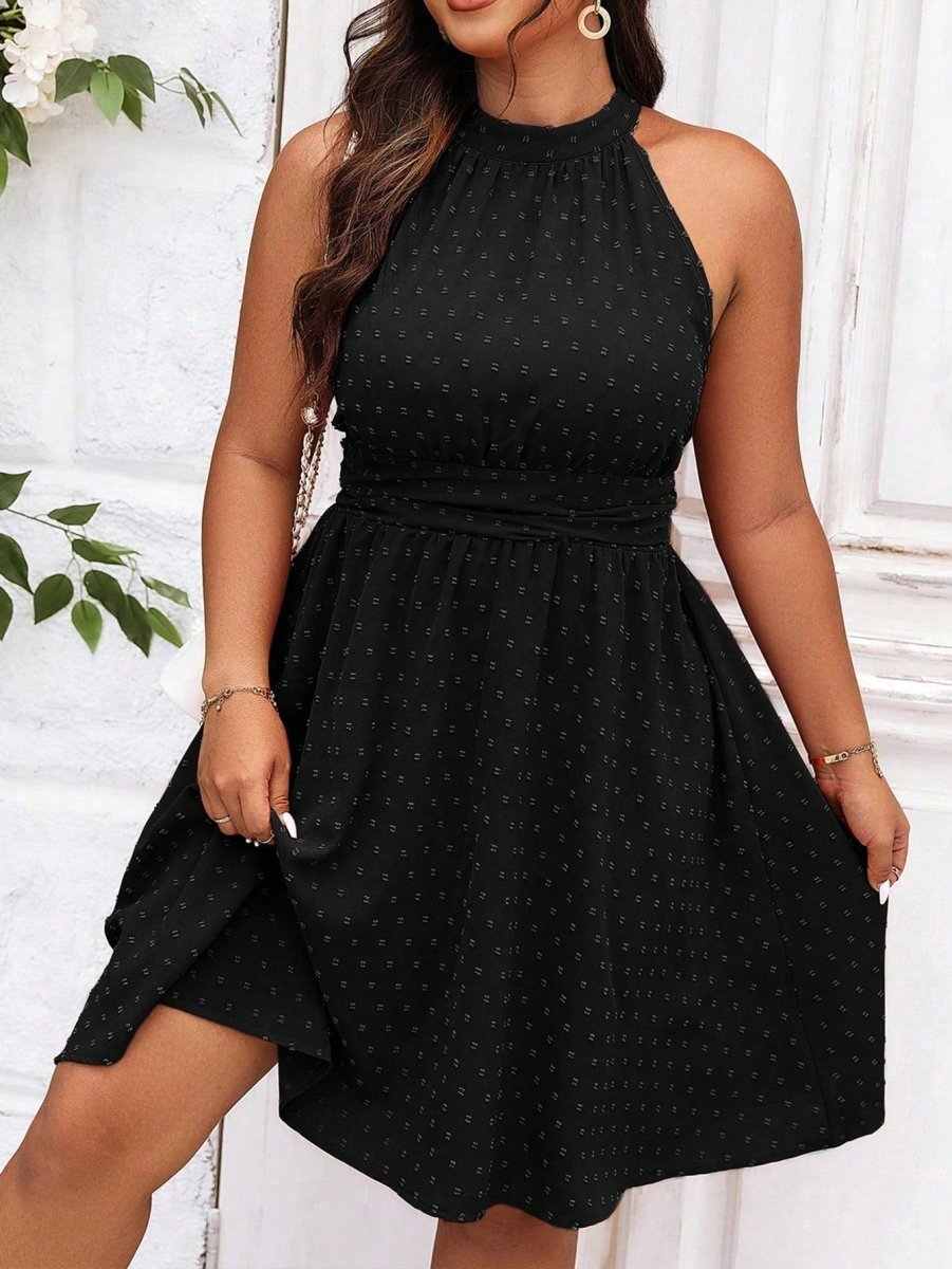 Plus Swiss Dot Halter Neck Dress: A Flirty and Stylish Addition to Your Wardrobe