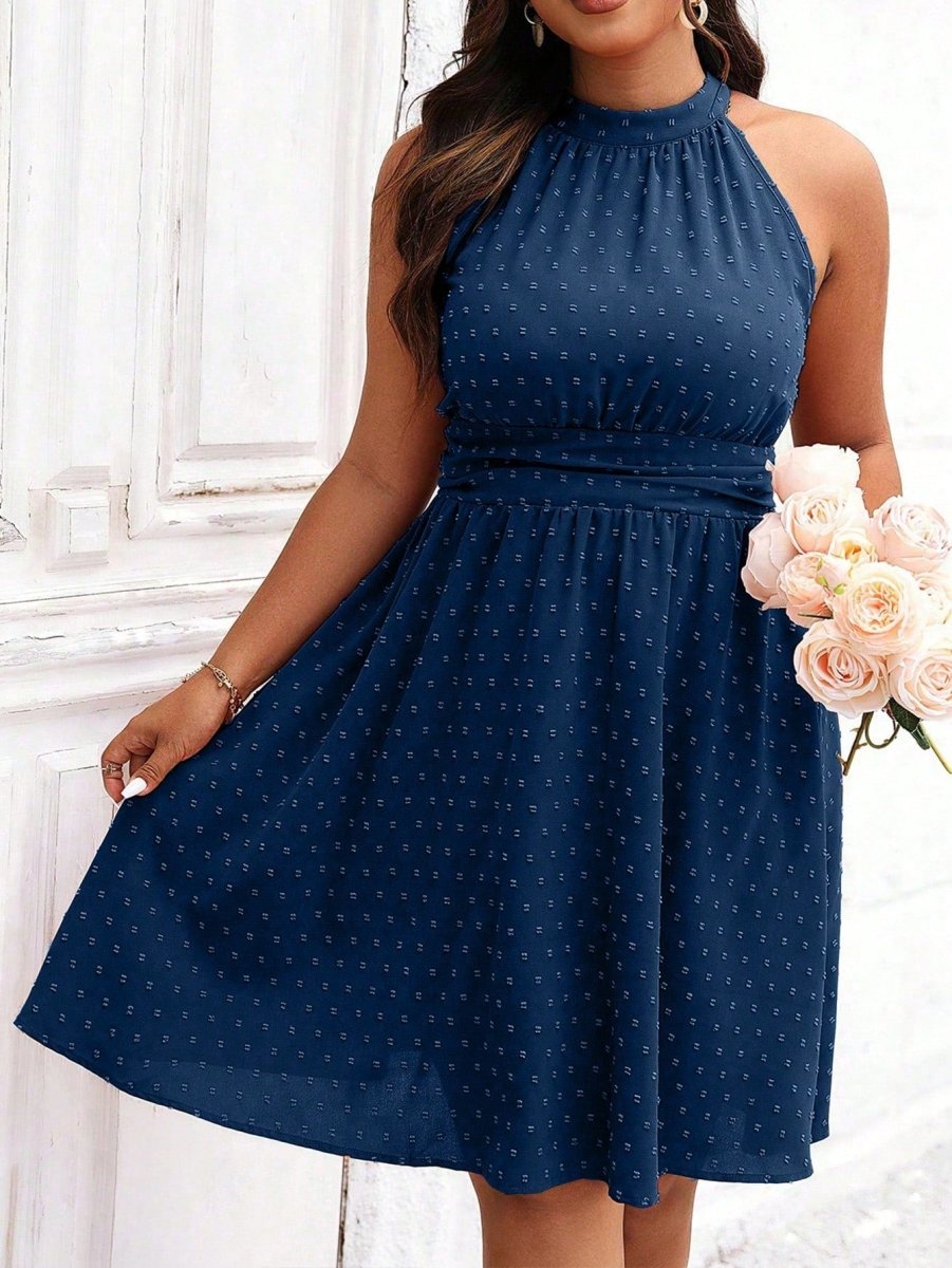 Plus Swiss Dot Halter Neck Dress: A Flirty and Stylish Addition to Your Wardrobe