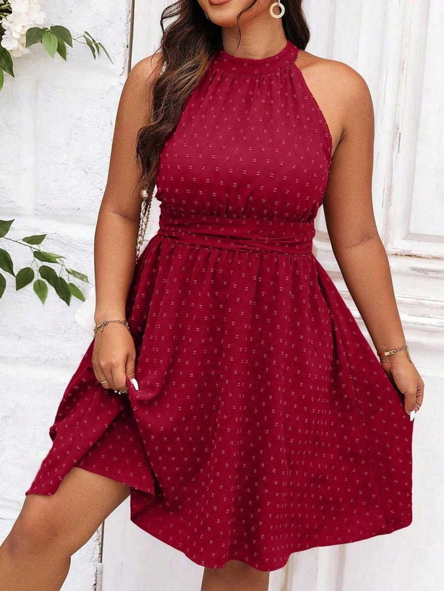 Plus Swiss Dot Halter Neck Dress: A Flirty and Stylish Addition to Your Wardrobe