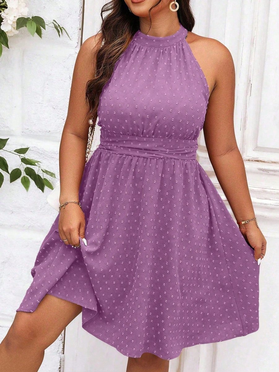 Plus Swiss Dot Halter Neck Dress: A Flirty and Stylish Addition to Your Wardrobe