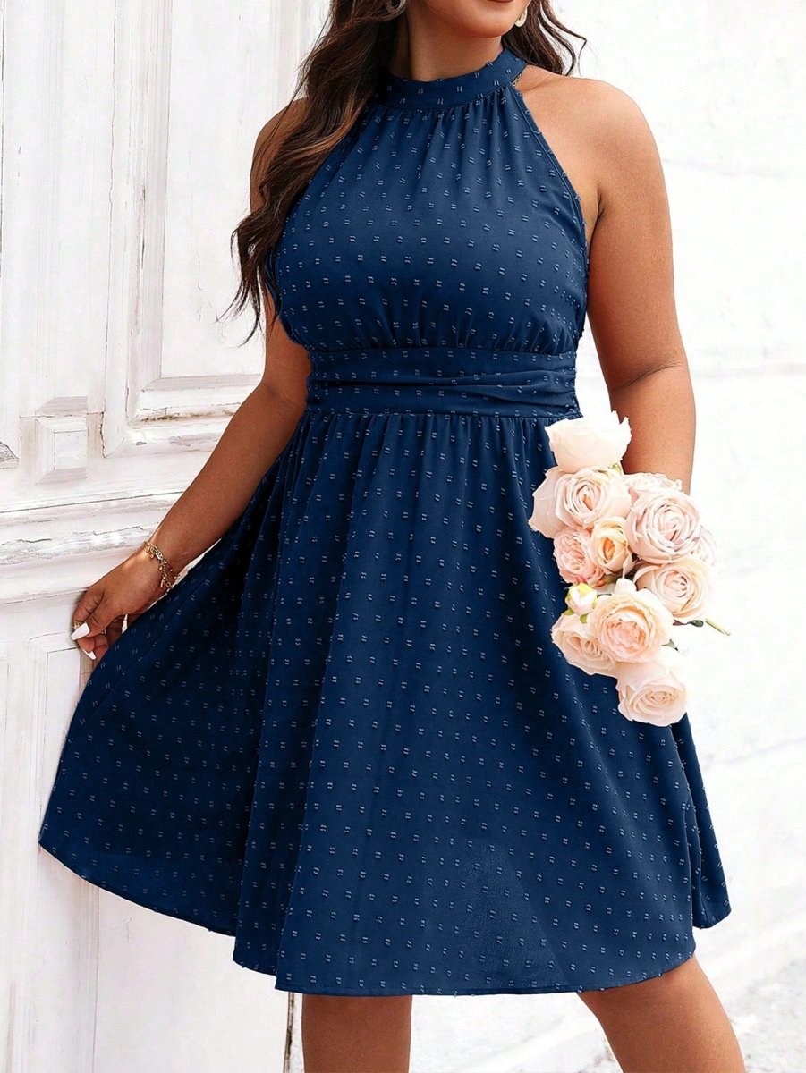 Plus Swiss Dot Halter Neck Dress: A Flirty and Stylish Addition to Your Wardrobe