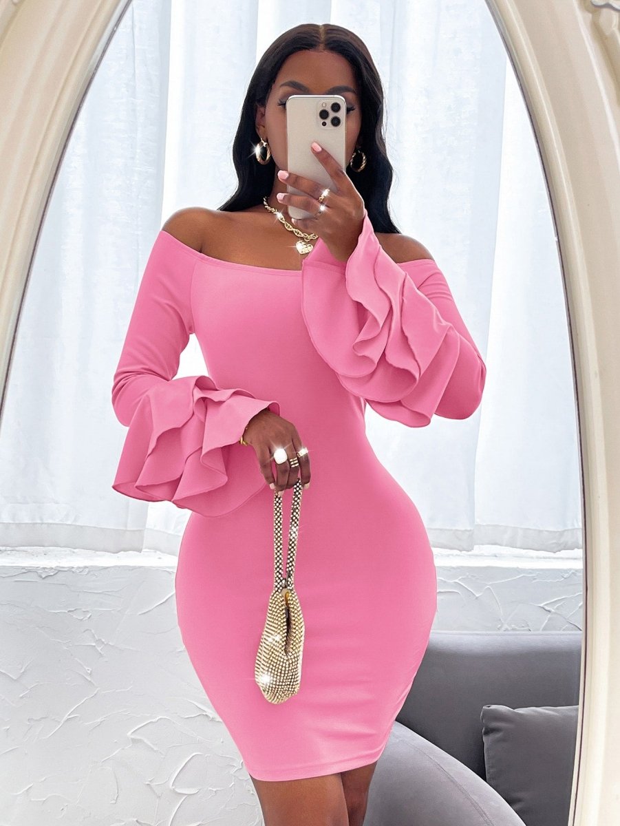 Slayr Off Shoulder Layered Sleeve Bodycon Dress