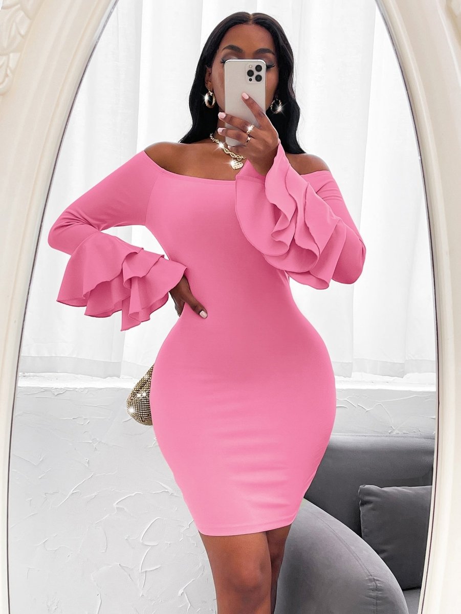 Slayr Off Shoulder Layered Sleeve Bodycon Dress