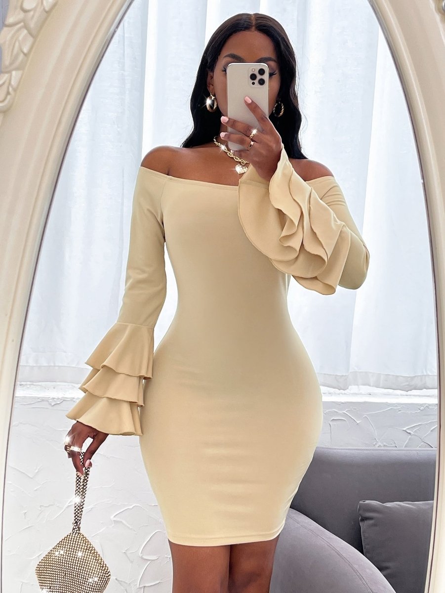 Slayr Off Shoulder Layered Sleeve Bodycon Dress