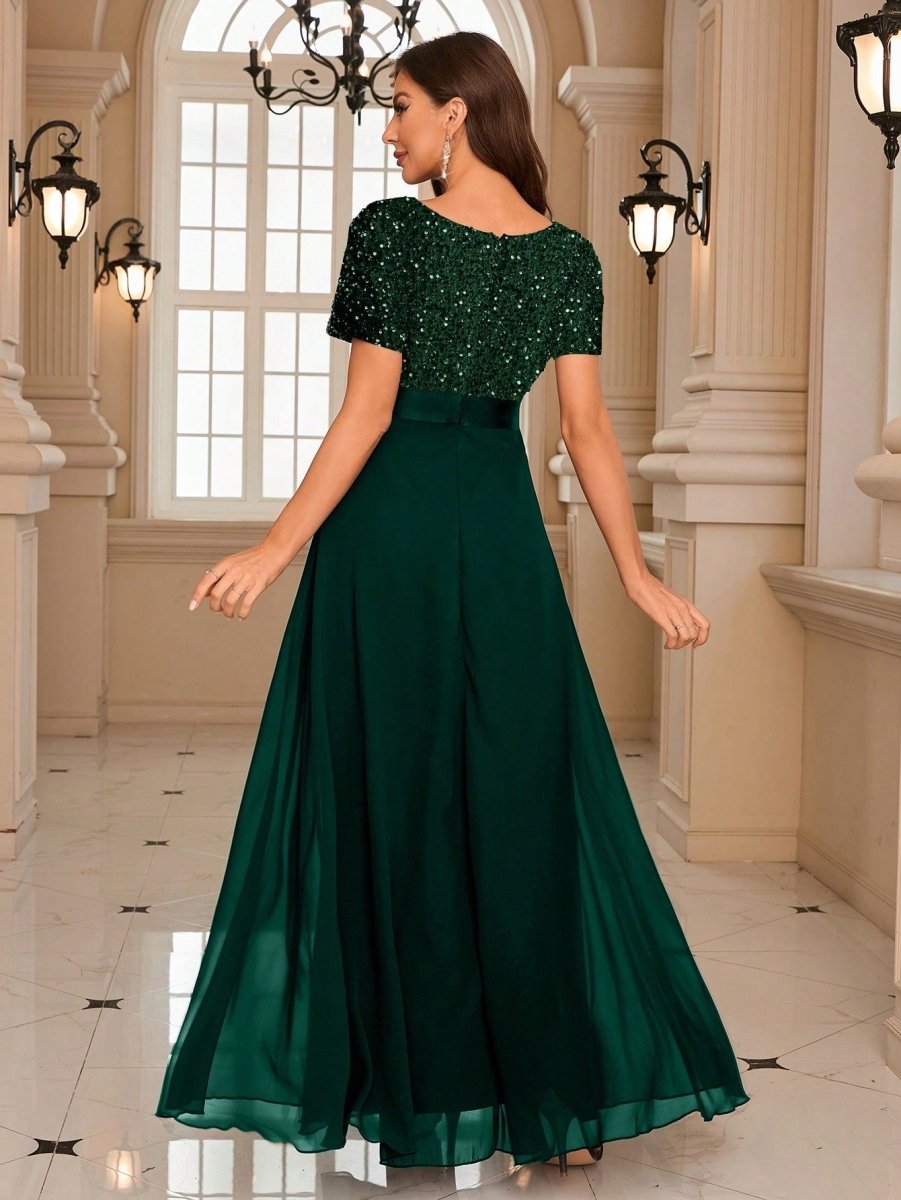 Sparkling Elegance: Contrast Sequin Chiffon Formal Dress for Stunning Party Wear