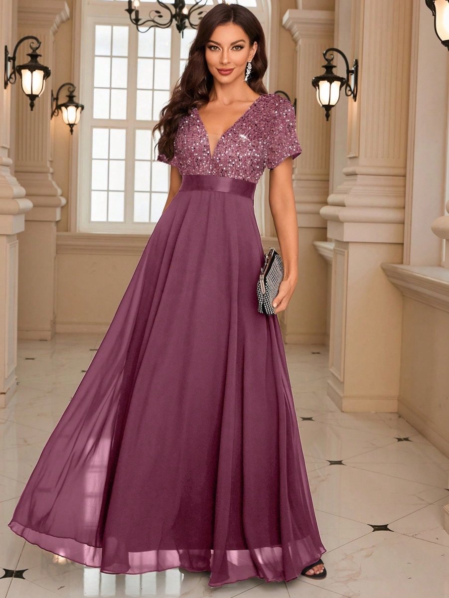 Sparkling Elegance: Contrast Sequin Chiffon Formal Dress for Stunning Party Wear