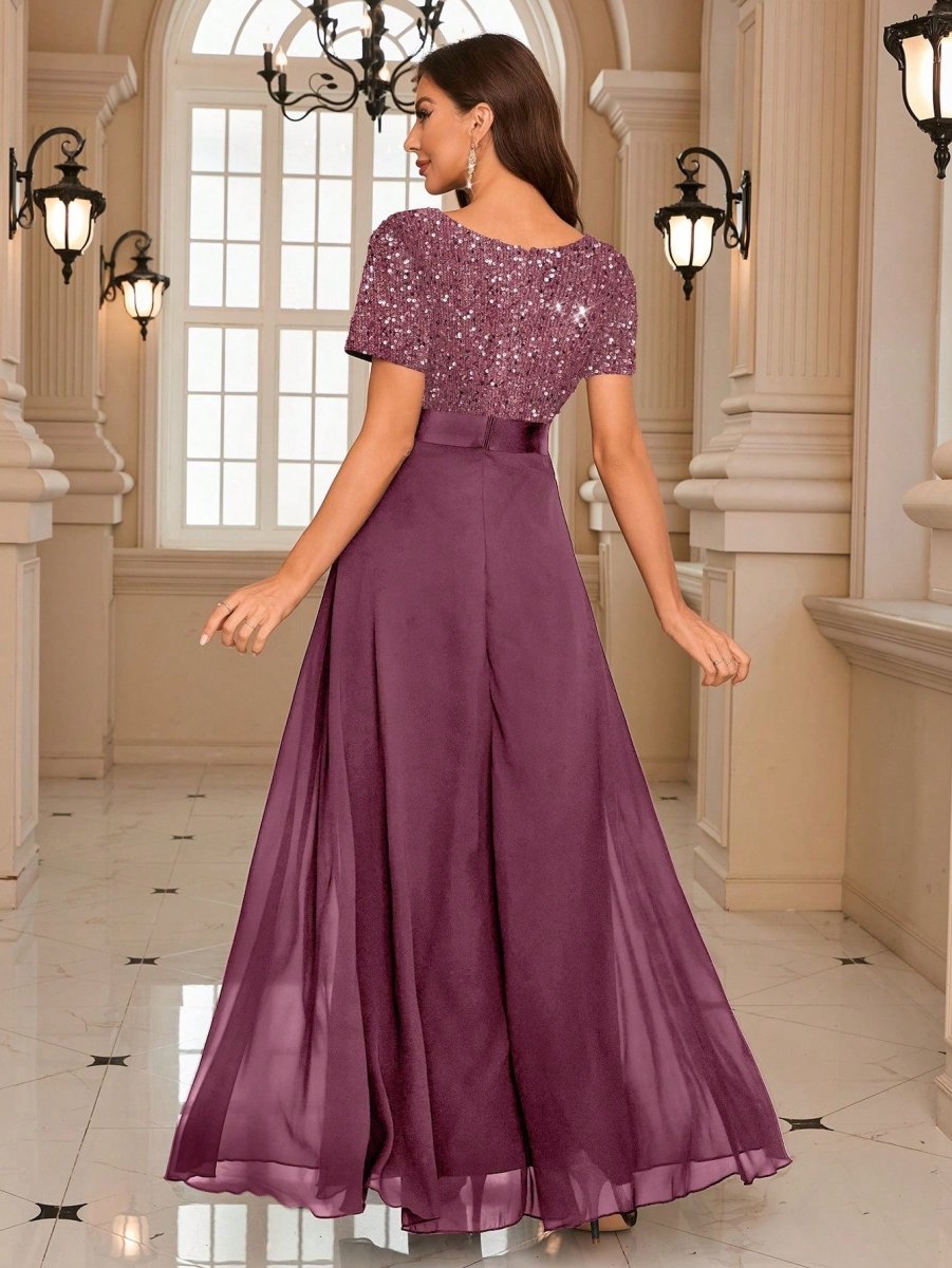 Sparkling Elegance: Contrast Sequin Chiffon Formal Dress for Stunning Party Wear