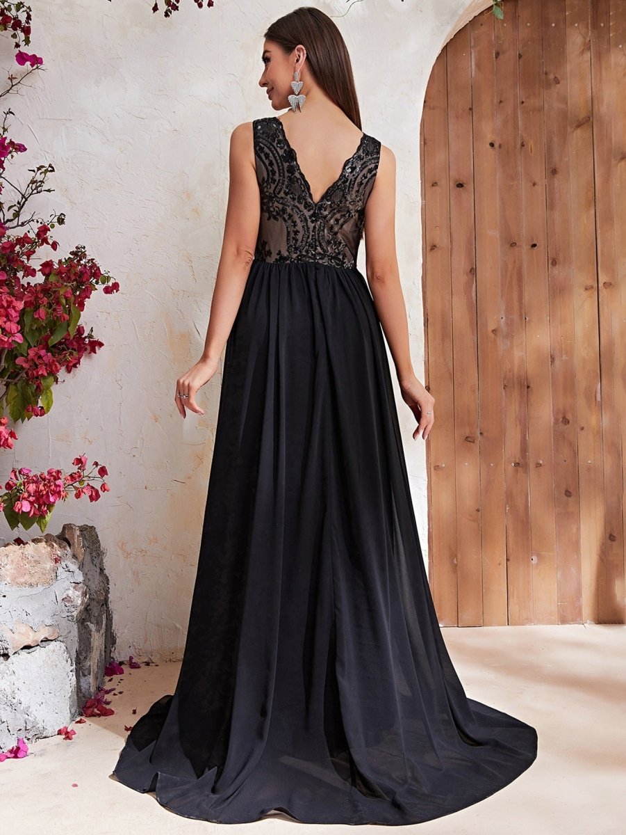 Statement-making Elegance: Giffniseti Contrast Sequin Mesh Insert Maxi Formal Dress
