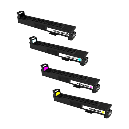 Remanufactured HP 824A Toner Cartridges - 4-Pack Color Set (CB380A, CB381A, CB382A, CB383A)