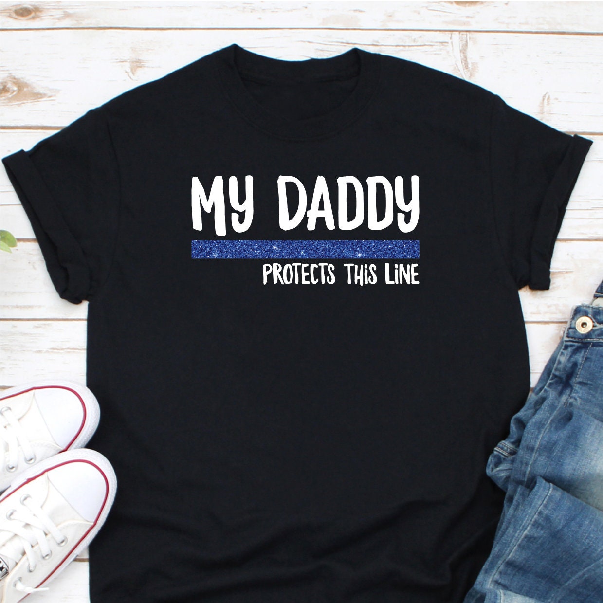 My Daddy Protects This Line Shirt, Thin Blue Line Shirt, Police Kid Shirt, Deputy Kid Shirt