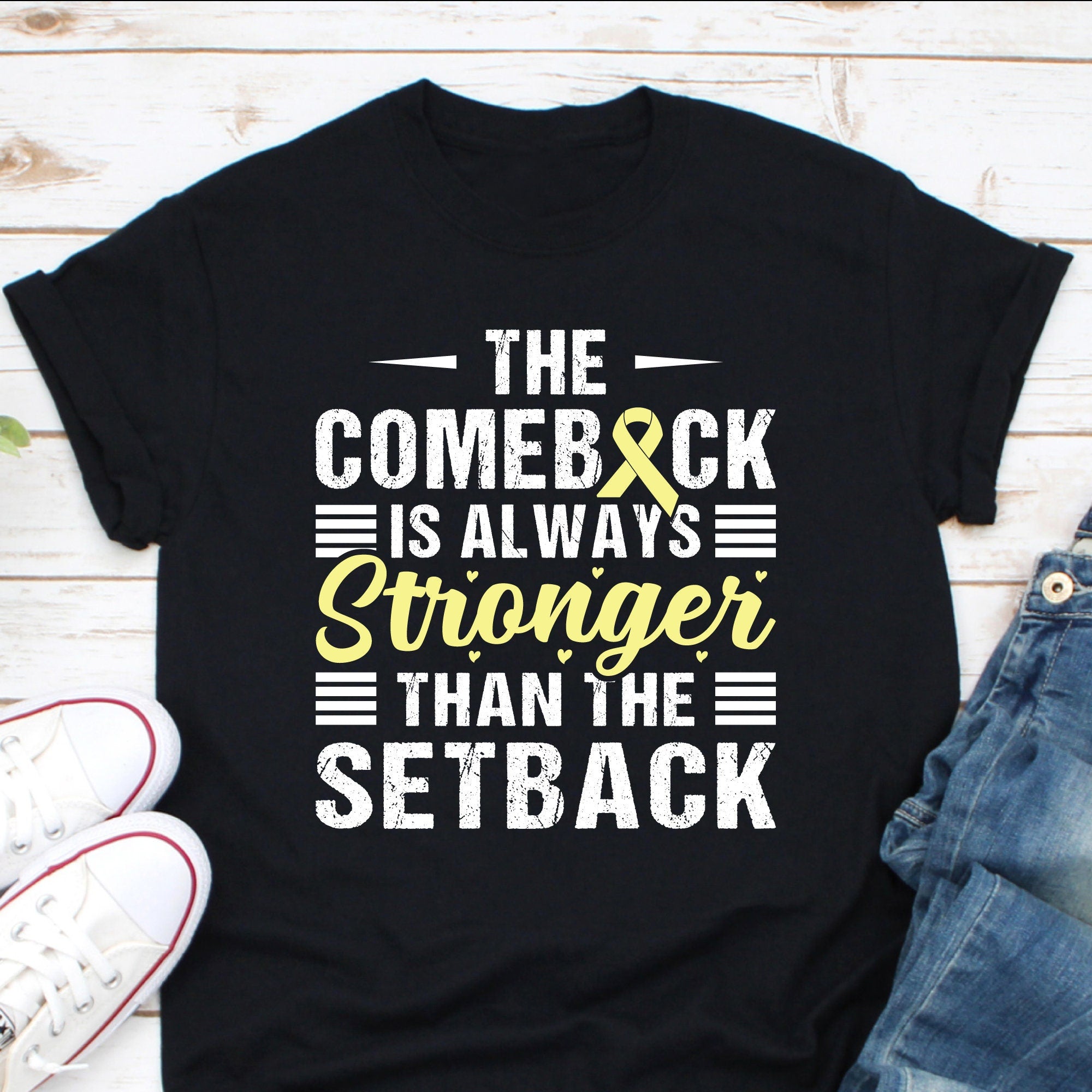 Yellow Sarcoma Bone Cancer Shirt, The Comeback Is Always Stronger Than The Setback Shirt, Sarcoma Cancer Survivor