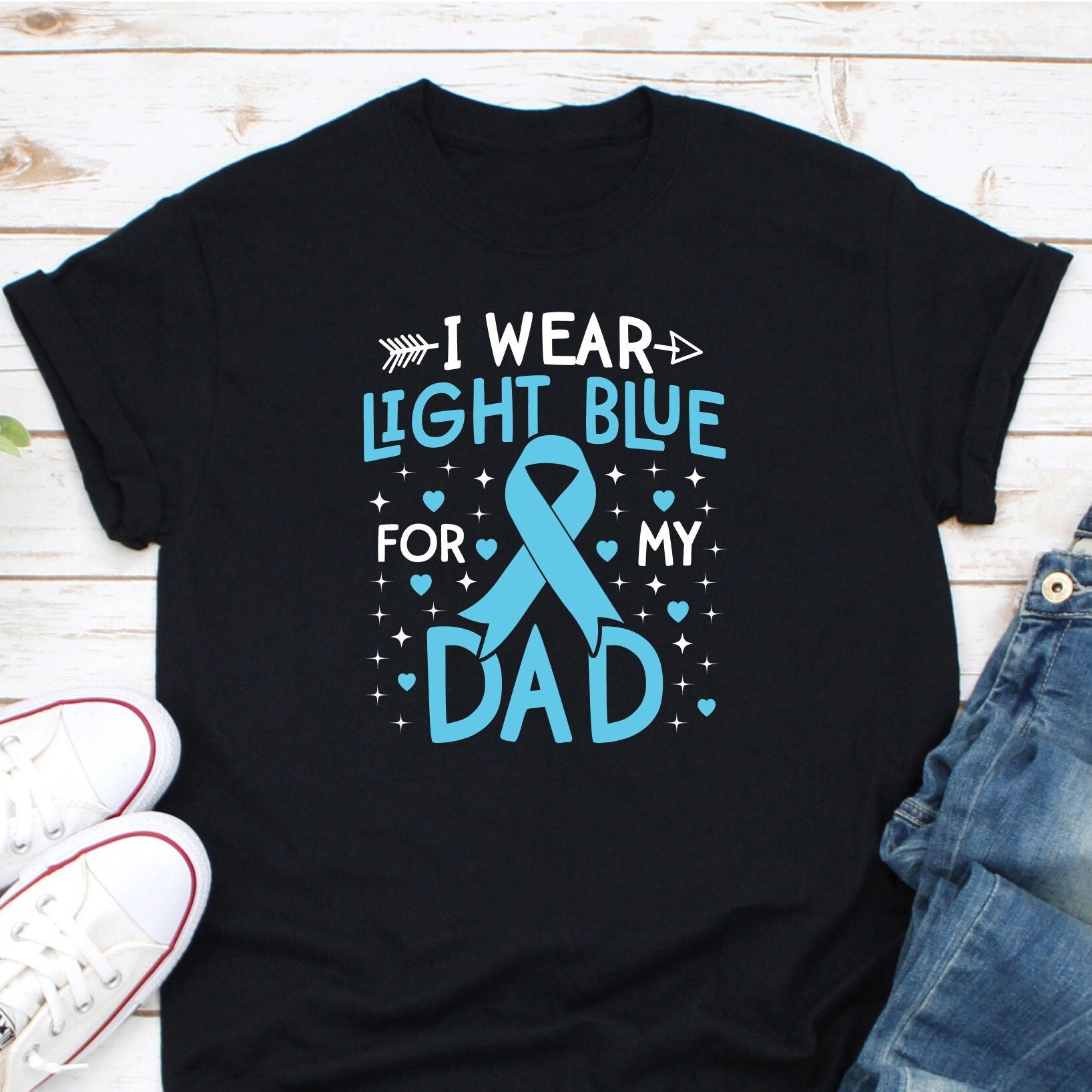 I Wear Light Blue For My Dad Shirt, Prostate Cancer Shirt, Prostate Cancer Awareness Shirt, Blue Ribbon Gift