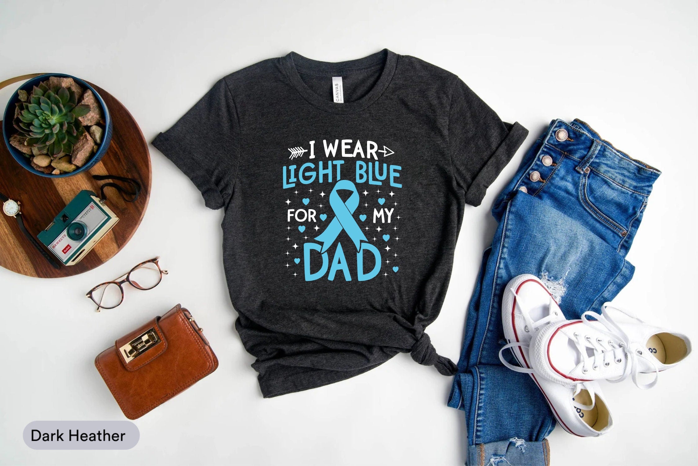 I Wear Light Blue For My Dad Shirt, Prostate Cancer Shirt, Blue Cancer Ribbon Gift, Prostate Cancer Warrior