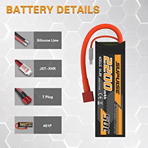 Supulse 2pcs 14,8V 4S 2200mAh 50c Bateria de lipo com plugue T