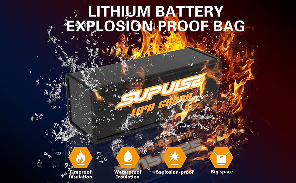 SUPULSE 2pcs Lipo Storage Bag Fireproof Explosionproof for Battery Charge and Storage