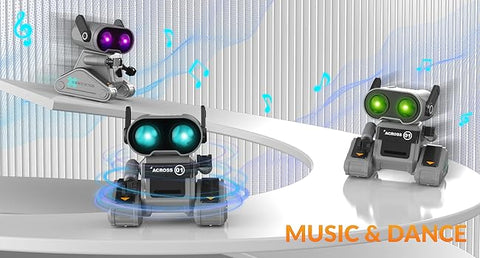 STEMTRON Rechargeable RC Robot Toys with Auto Demo, Dance Moves, Music for Kids (Black)