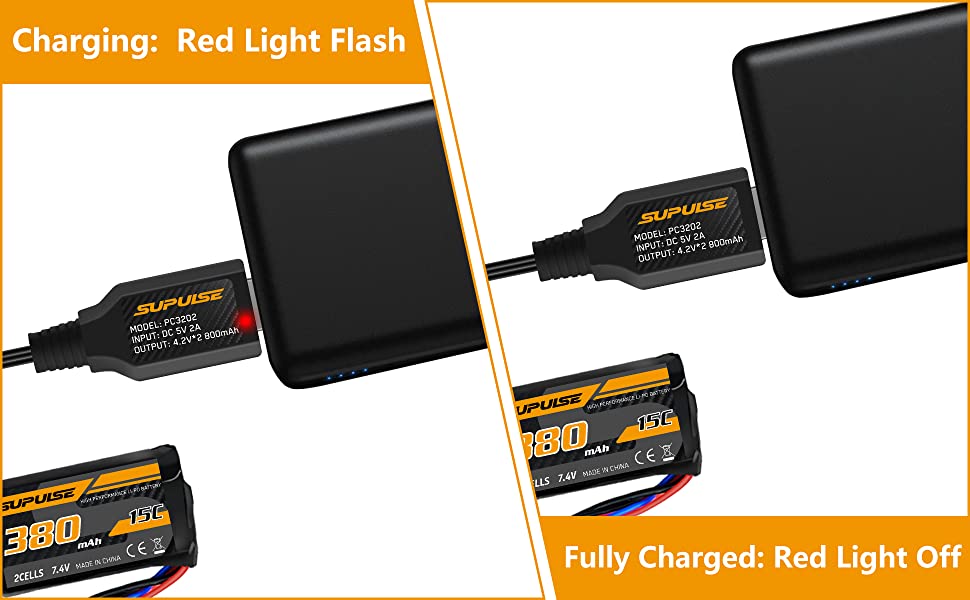 SUPULSE 2pcs USB Charger Cable 2A for 2S 7.4V LiPo Battery with XH-3Pin Plug for RC Boat RC Truck RC Plane