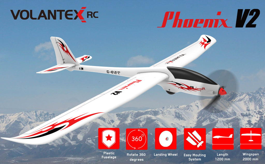 Phoenix V2 5 Channel Glider with 2 Meter Wingspan and Super Slim Streamline Plastic Fuselage (75902) PNP