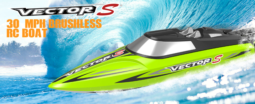VOLANTEXRC Vector S Bateau RC à grande vitesse avec fonction de redressement automatique et de marche arrière pour piscine et lac (797-4 Vert)