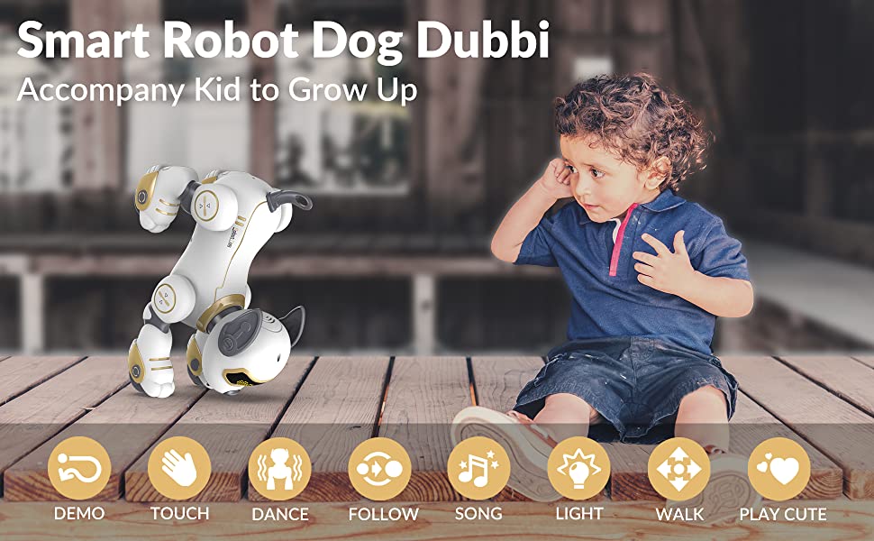 STEMTRON Jouet pour chien robot télécommandé programmable interactif et intelligent pour enfants (doré)