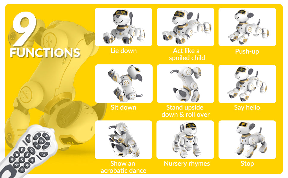 STEMTRON Jouet pour chien robot télécommandé programmable interactif et intelligent pour enfants (doré)