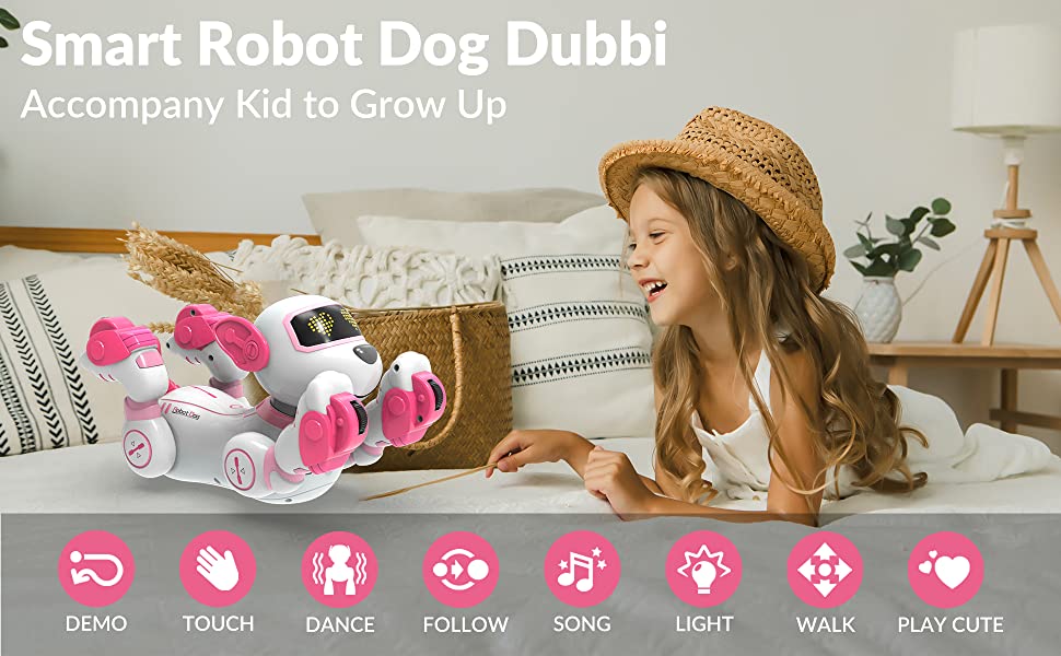 STEMTRON Jouet pour chien robot télécommandé interactif et intelligent programmable pour enfants (rose)