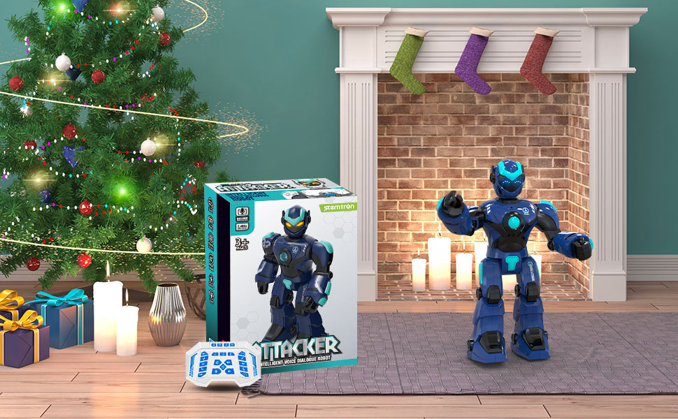 Robot télécommandé intelligent à commande vocale STEMTRON pour enfants (bleu)