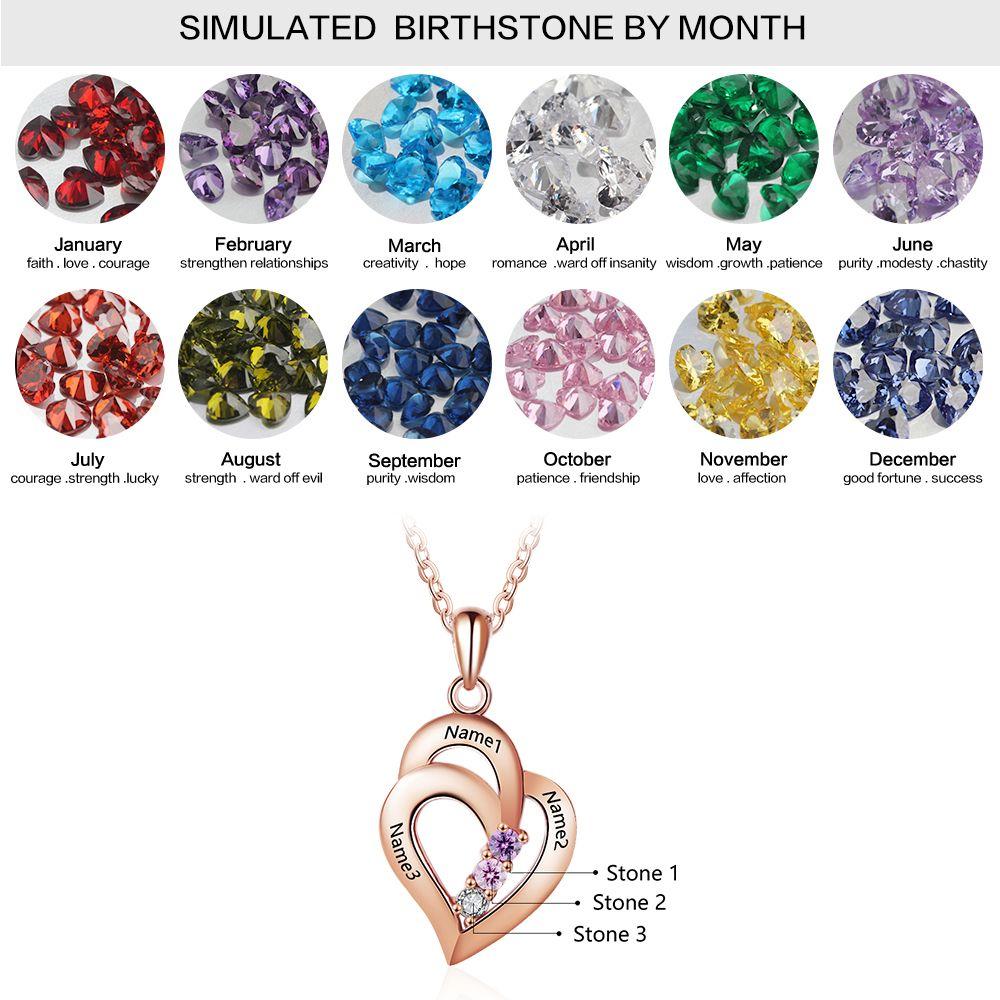 All My Heart Rose Gold Plated Sterling Silver Necklace - 3 Birthstone & Custom Names