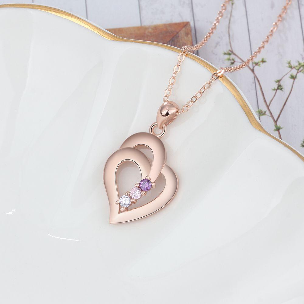 All My Heart Rose Gold Plated Sterling Silver Necklace - 3 Birthstone & Custom Names