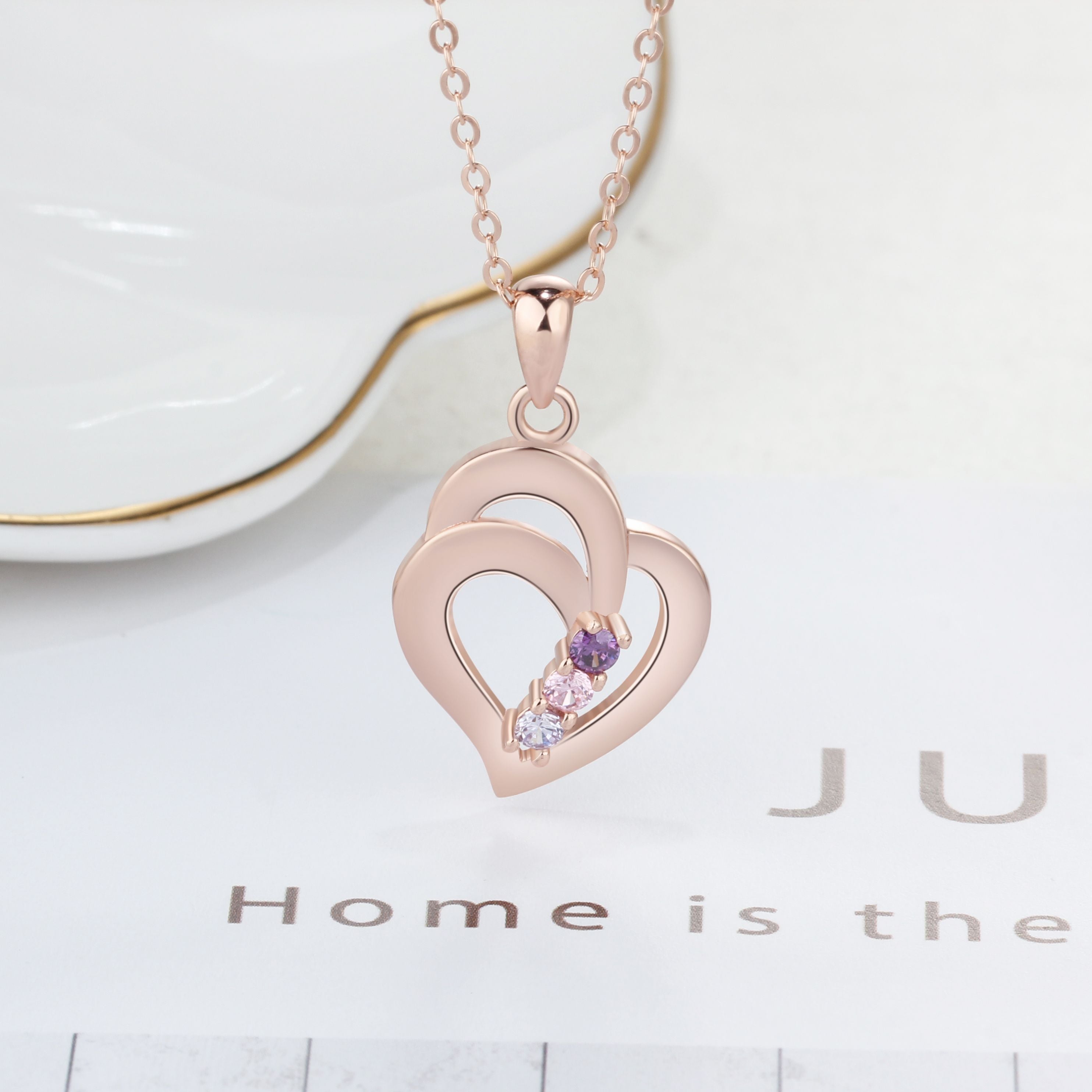 All My Heart Rose Gold Plated Sterling Silver Necklace - 3 Birthstone & Custom Names