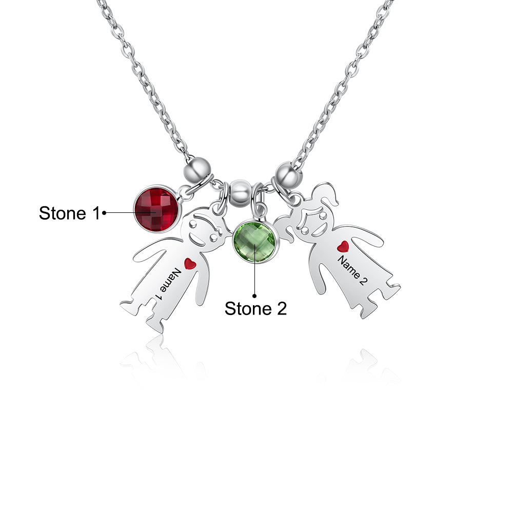 My Children Engraved Stainless Steel Necklace - 2 Custom Name & Birthstones
