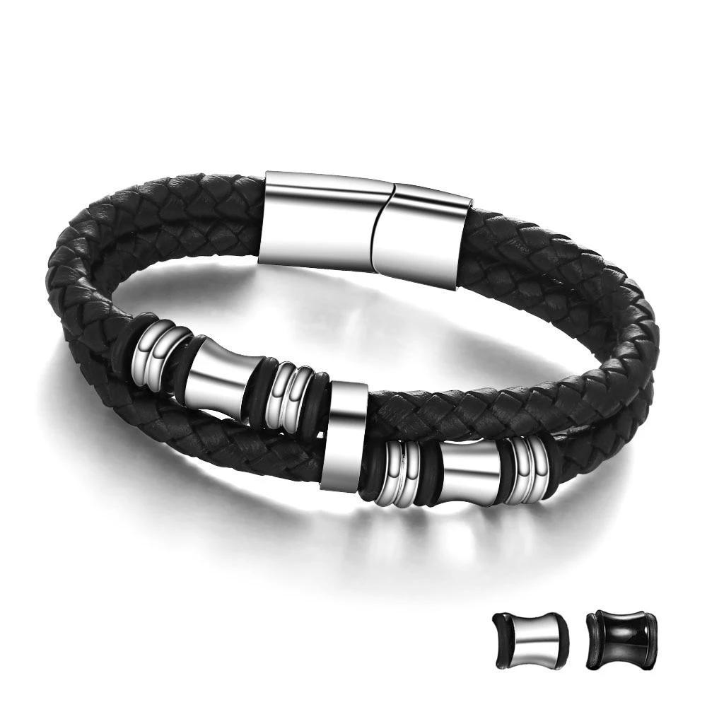 Stainless Steel Bracelet Men Black Leather Bracelets & Bangle Man Jewelry Accessories Bracelet Gifts for Men