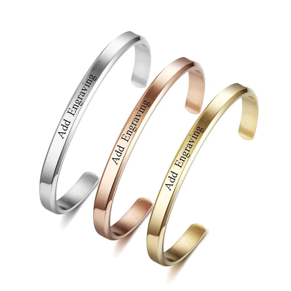 6mm Width Personalized Gift Engraved Name ID Bangle Unisex Stainless Steel Bangles