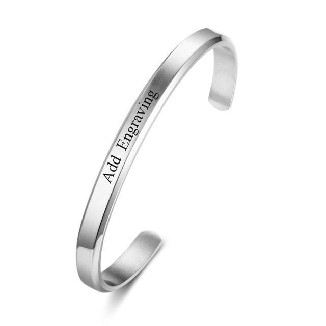 6mm Width Personalized Gift Engraved Name ID Bangle Unisex Stainless Steel Bangles