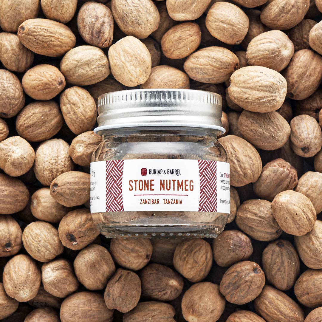 Stone Nutmeg - Single Origin Spice & Seasoning: 0.8 oz glass jar (6-8 whole nutmegs)